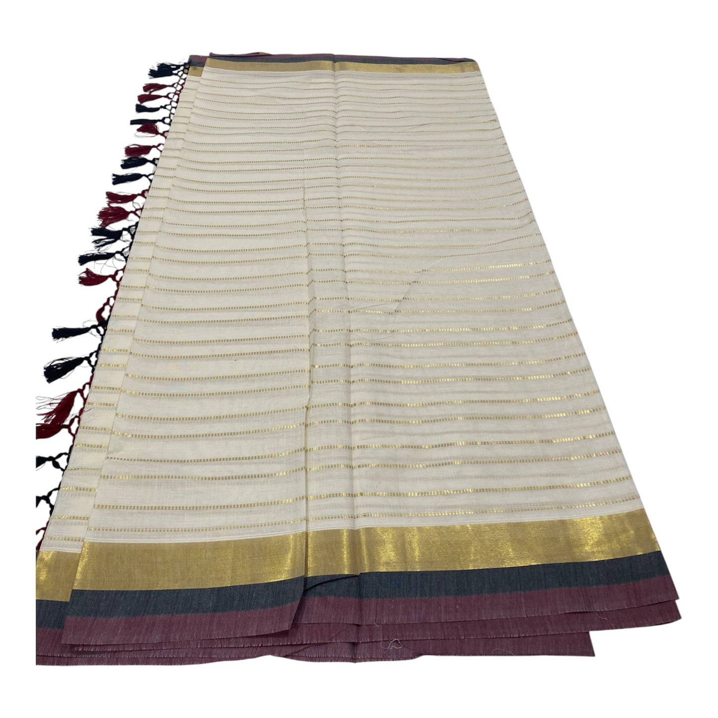 Kerala Cotton Onam Saree with Dual-Tone Kasavu Border & Tassels