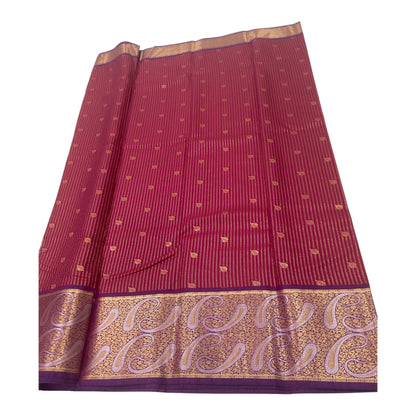 Magenta Semi Silk Saree with Purple Contrast Pallu and Broad Paisley Zari Border