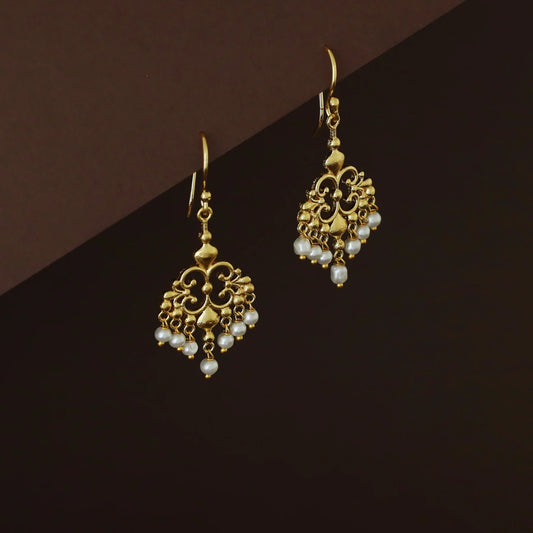 Gold-Toned Filigree Pearl Drop Hook Earrings