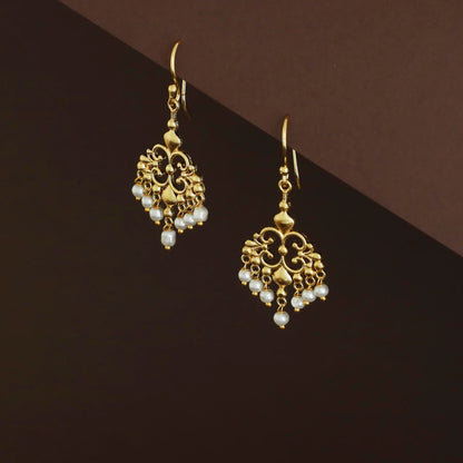 Gold-Toned Filigree Pearl Drop Hook Earrings