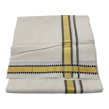 Premium Kerala Handloom Black and Gold Border Mundu - Dhoti