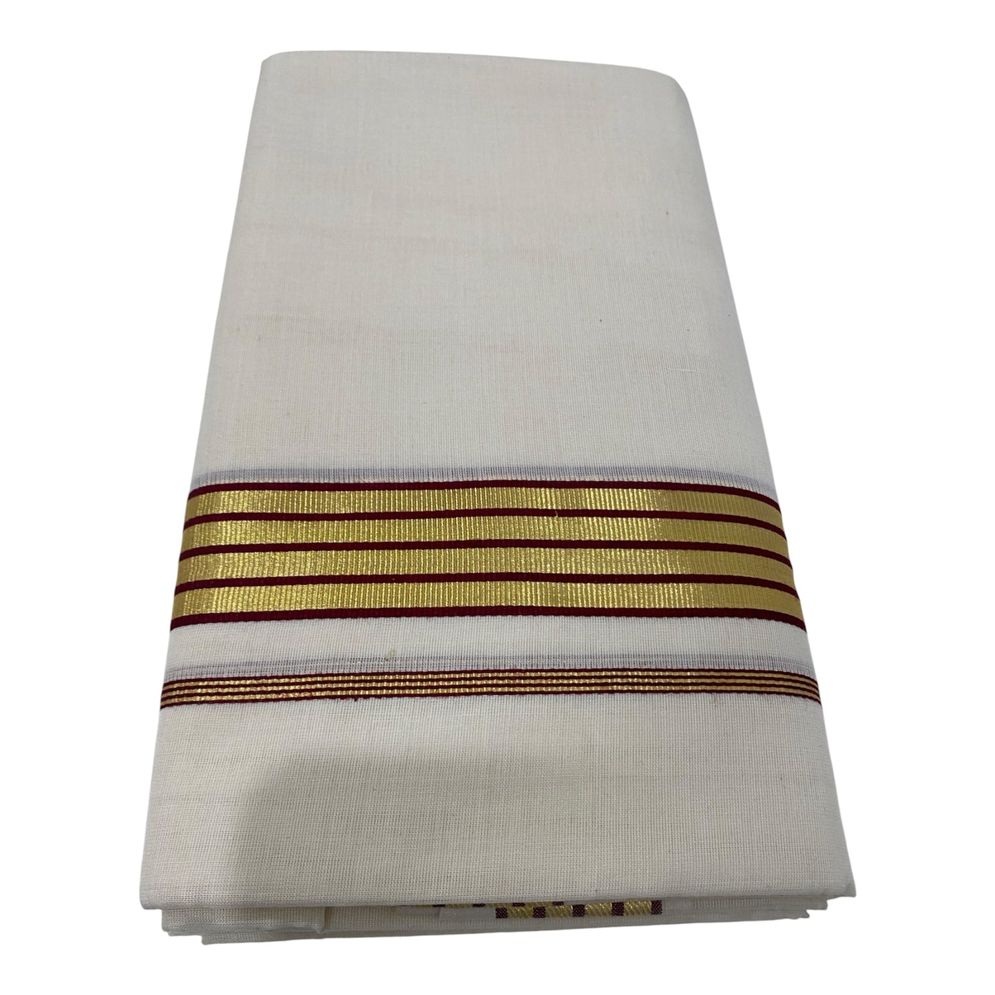 Premium Kerala Handloom Maroon and Gold Border Mundu