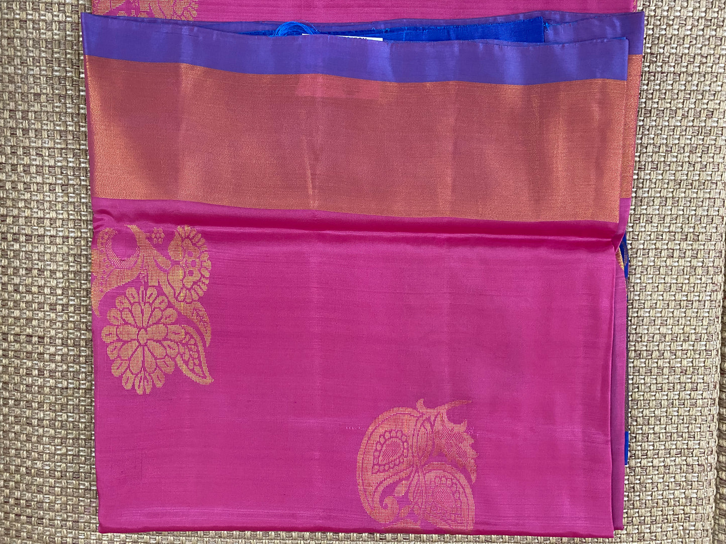 Pink Blue Semi Silk Saree
