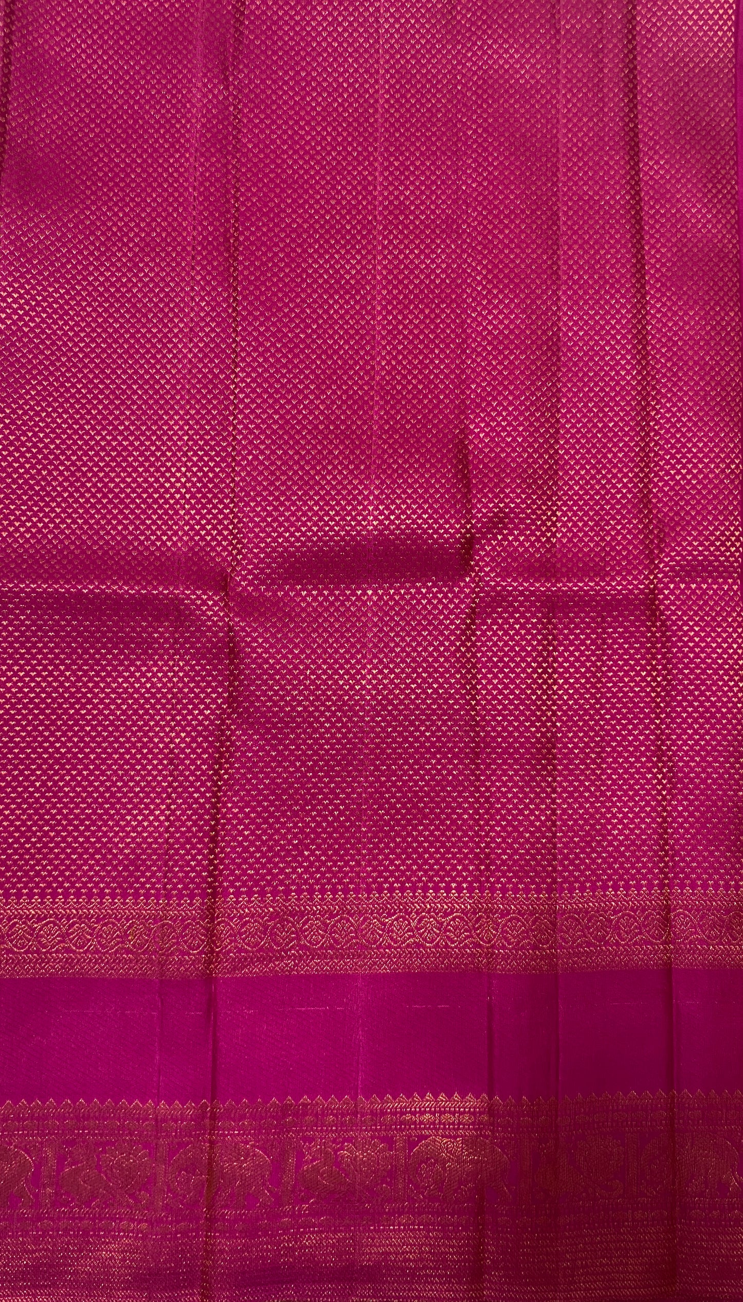 Pure Kanchipuram Silk Saree – Hot Pink with Gold Zari Elephant & Peacock Border