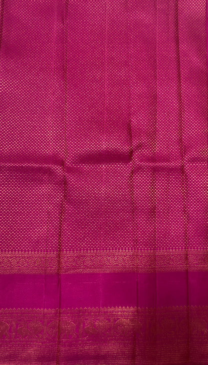Pure Kanchipuram Silk Saree – Hot Pink with Gold Zari Elephant & Peacock Border