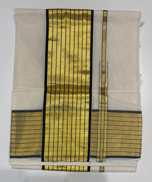 Handloom Kerala Set Saree for Onam with Gold and Black Zari