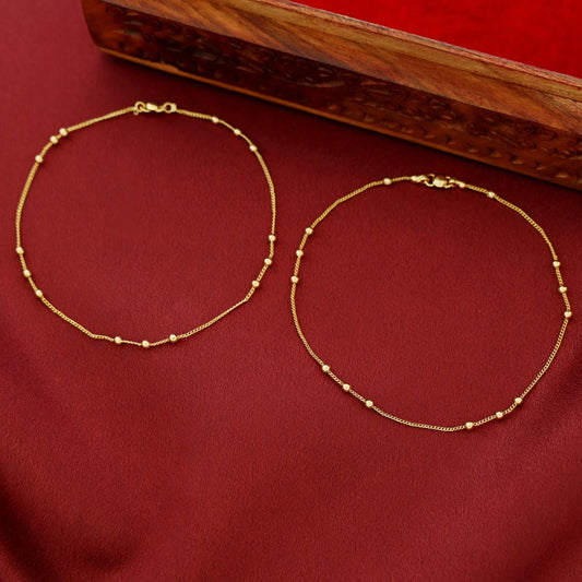 Gold-Toned Ball Bead Anklet Pair
