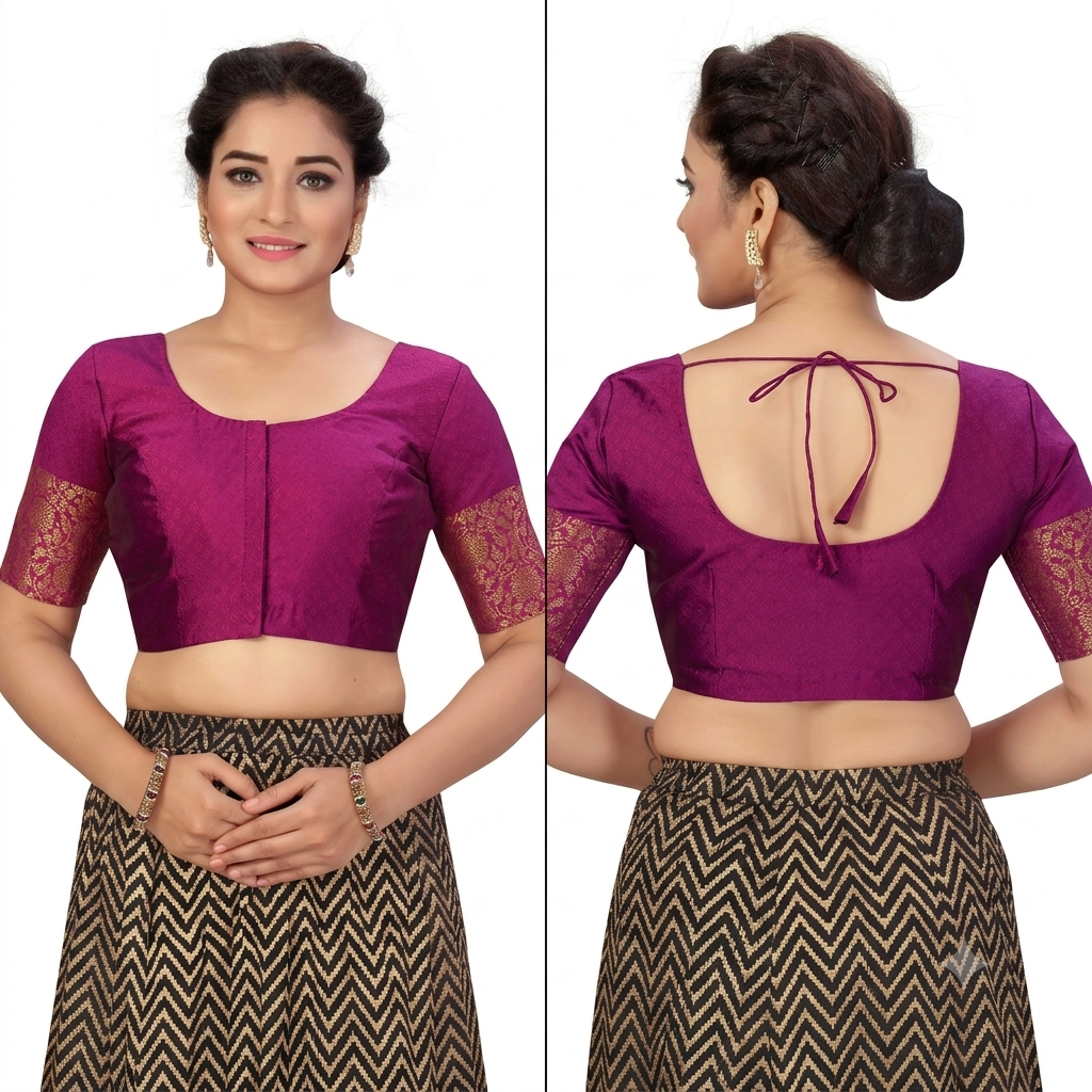 Brocade Saree Blouse with Golden Kanjivaram Border - Wine