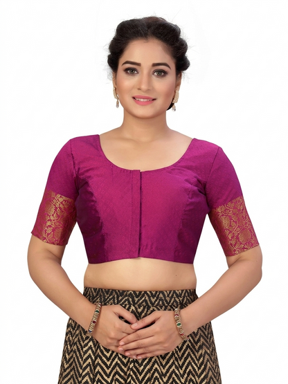 Brocade Saree Blouse with Golden Kanjivaram Border - Wine