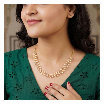 Pearl 5 Layer Short Neckpiece - Gold-Toned