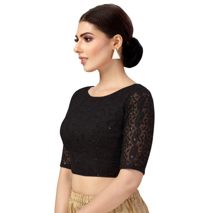 Georgette Chikankari Saree Blouse -Black