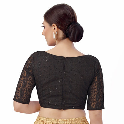 Georgette Chikankari Saree Blouse -Black