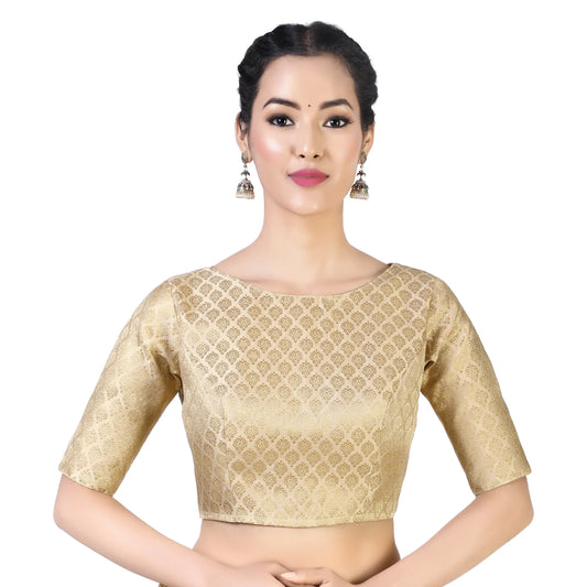 Gold Pastel Brocade Polyester Blouse