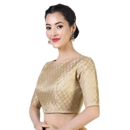 Gold Pastel Brocade Polyester Blouse