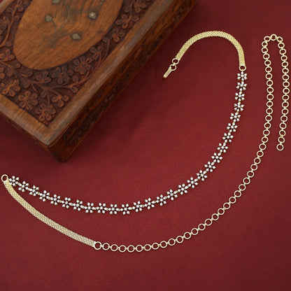 Gold-Toned Floral AD Stone Adjustable Hip Chain