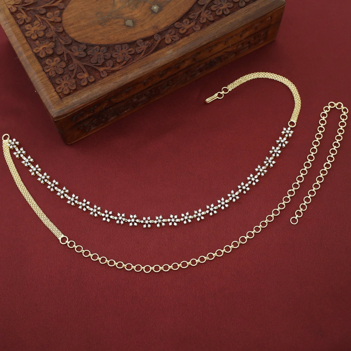 Gold-Toned Floral AD Stone Adjustable Hip Chain
