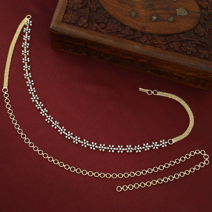 Gold-Toned Floral AD Stone Adjustable Hip Chain