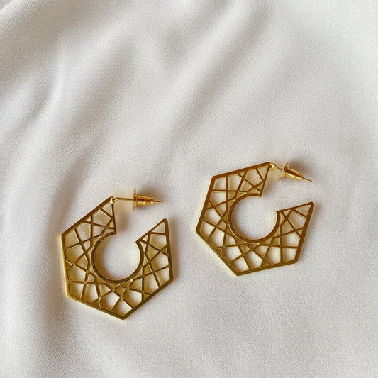 Drop Earrings - Gold Tone Openwork Statement Design