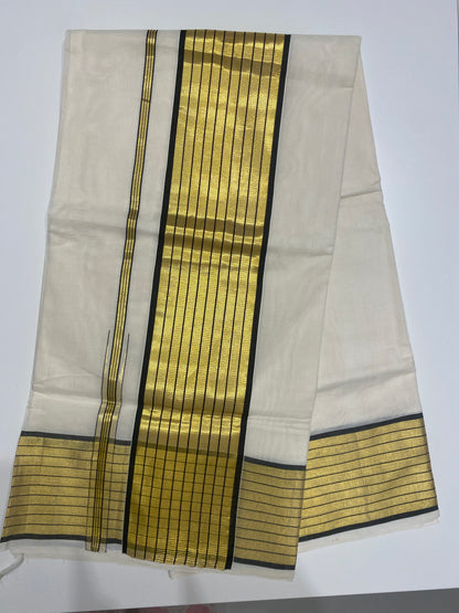 Handloom Kerala Set Saree for Onam with Gold and Black Zari