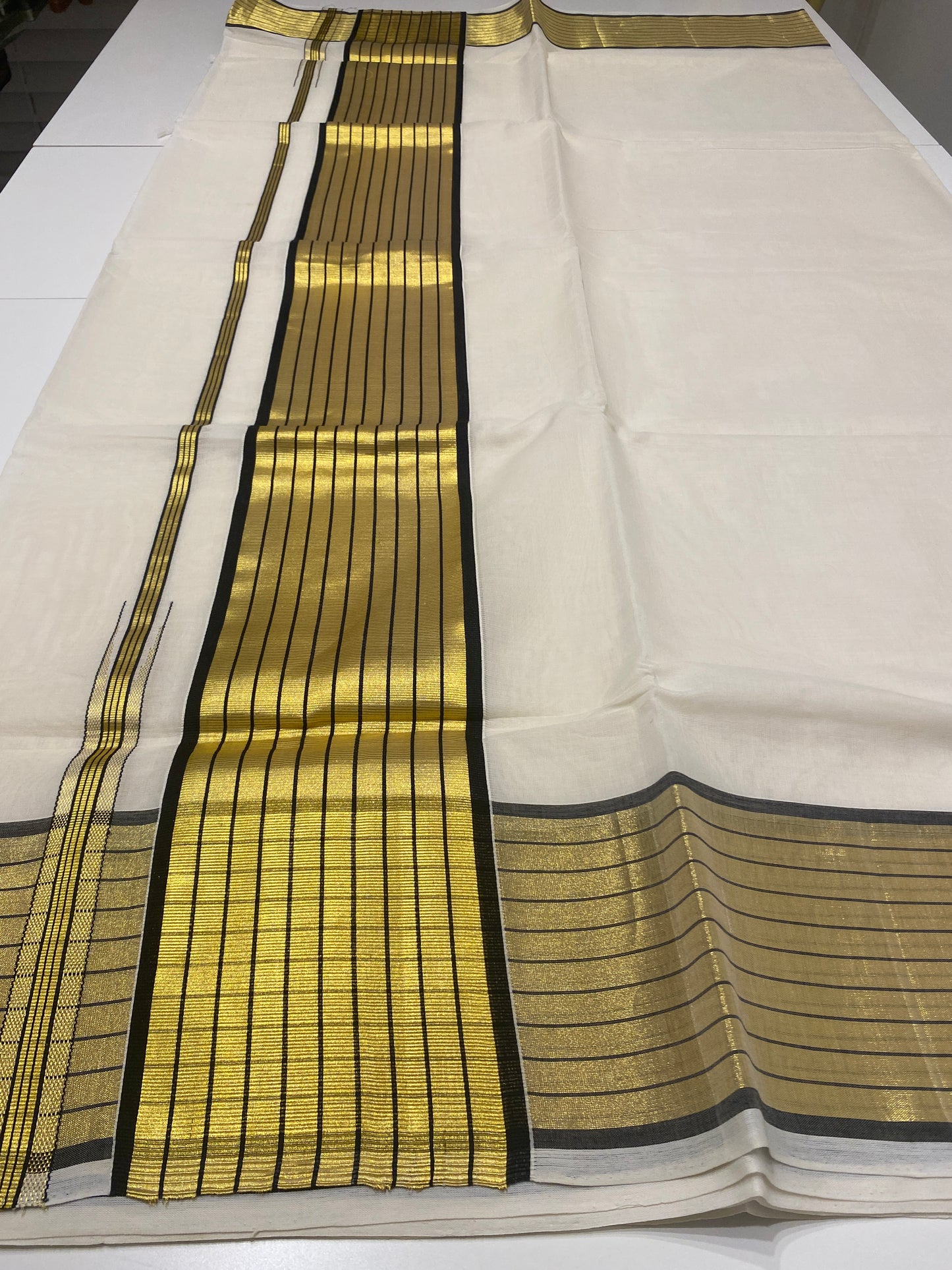 Handloom Kerala Set Saree for Onam with Gold and Black Zari