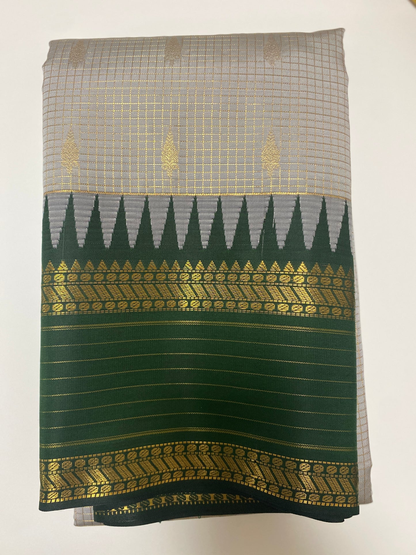 Kanchi Fancy Semi Silk Saree | Grey and Green
