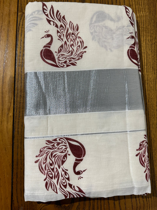 Set saree with peacock pattern | Maroon