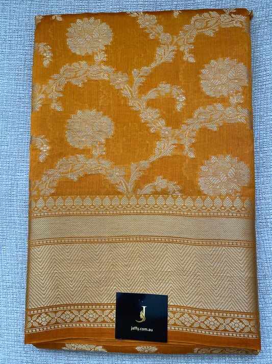 Chiniya Katan Silk Saree With Jaal Pattern Zari Works | Mustard