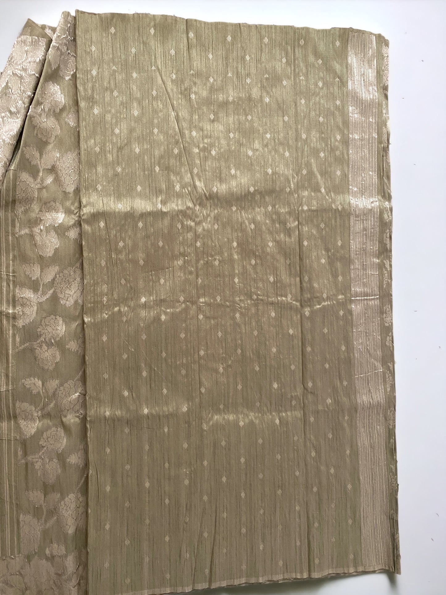 Semi Tussar Silk Saree With Antique Zari | Olive Green