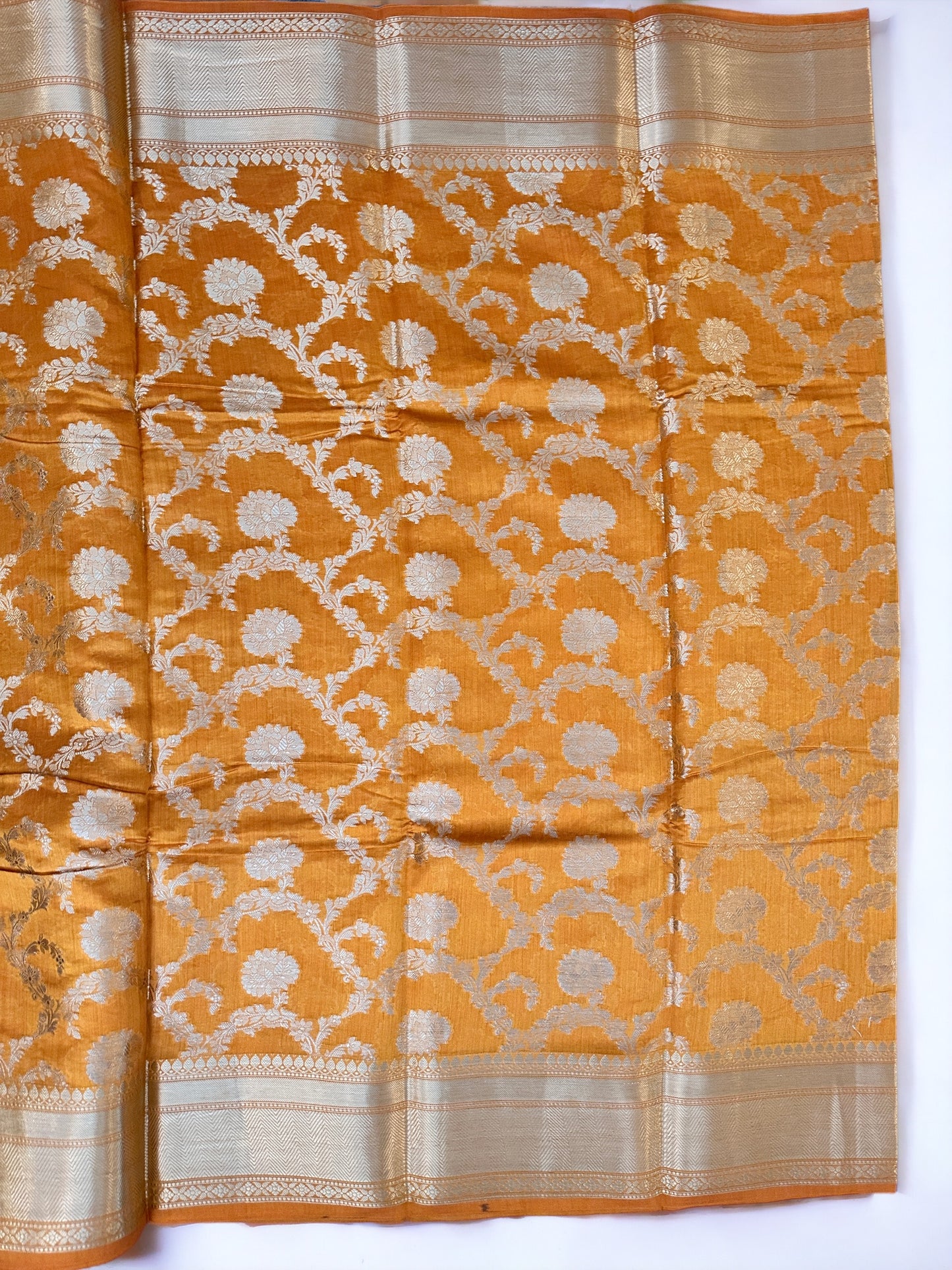 Chiniya Katan Silk Saree With Jaal Pattern Zari Works | Mustard