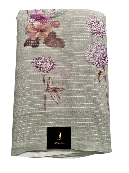 Pure Linen Saree With Digital Prints | Floral Patterns