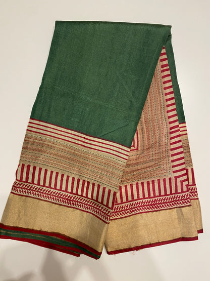 Pure Tussar Silk Saree with Kantha Work