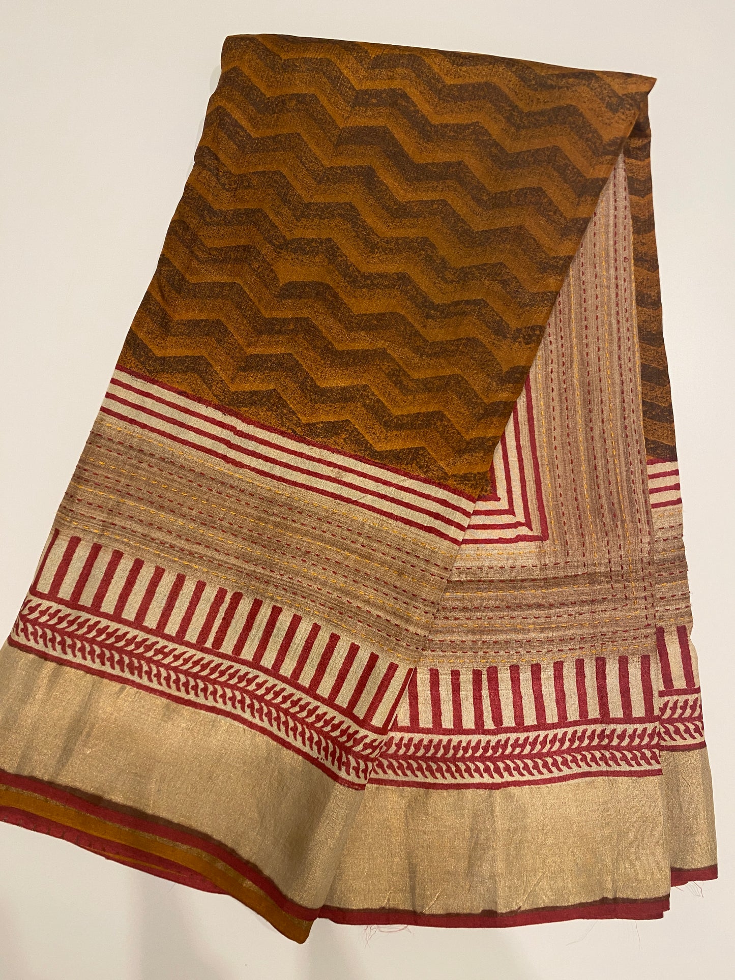 Pure Tussar Silk Saree with Kantha Work