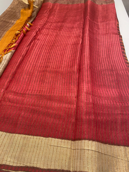 Pure Tussar Silk Saree with Kantha Work