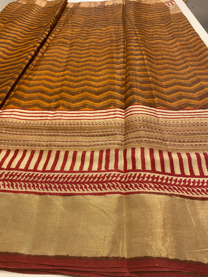 Pure Tussar Silk Saree with Kantha Work