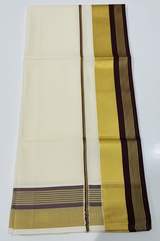 Kerala Set Saree in Brown and Golden Border
