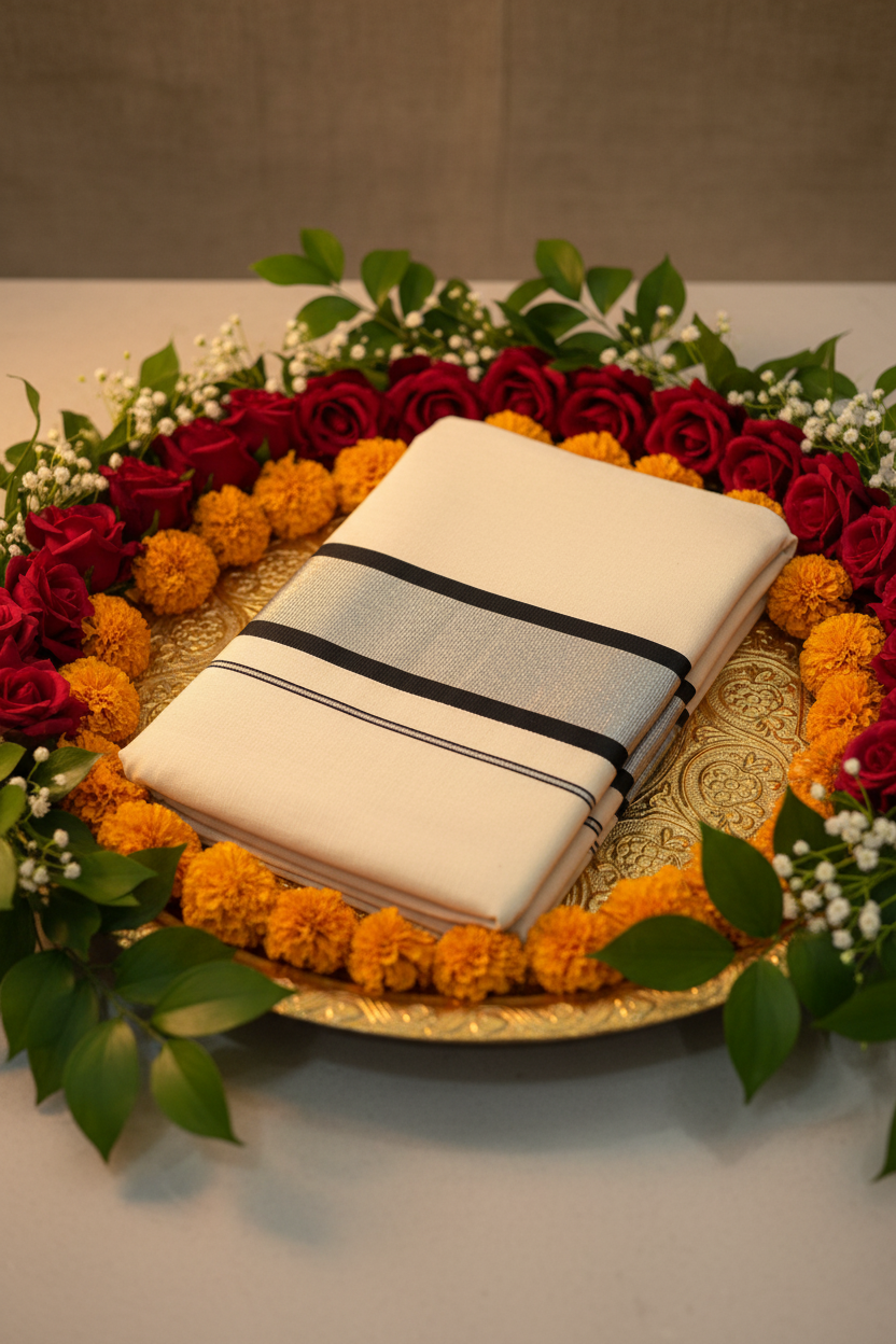 Kerala Set Saree | Black and Silver | Onam Saree