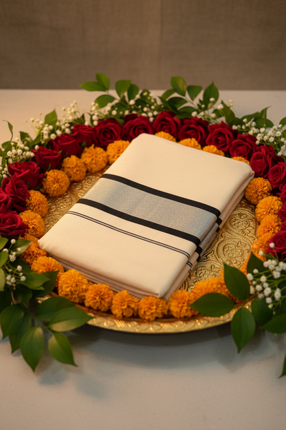 Kerala Set Saree | Black and Silver | Onam Saree