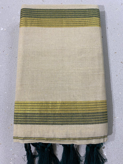 Set Saree Saree With Green Golden Stripes