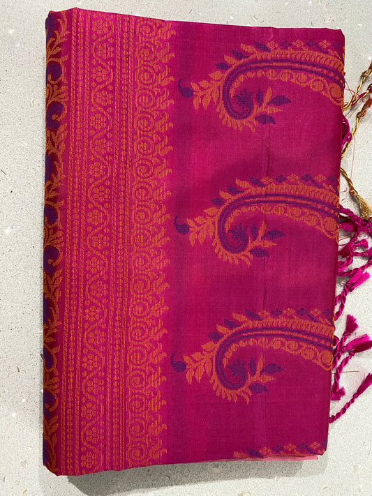 Pure Kanchipuram Soft Silk Saree in Rose Pink and Rani Pink | Silk Mark Certified