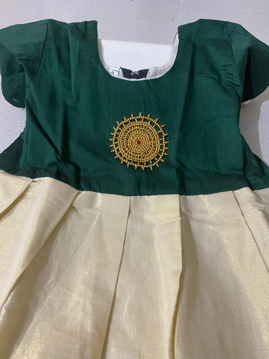 Green Kids Onam Dress - Stitched