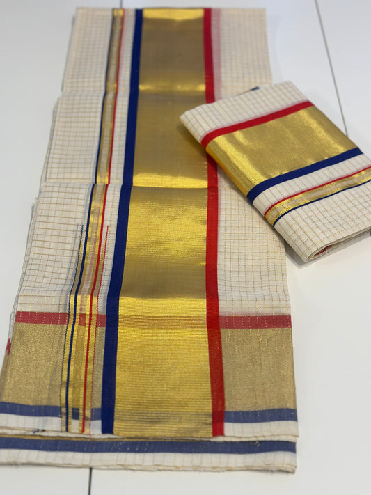 Handloom Set Mundu with Golden Checks