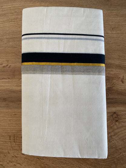 Handloom Kerala Cotton Mundu for Gents with Black and Gold Zari Border