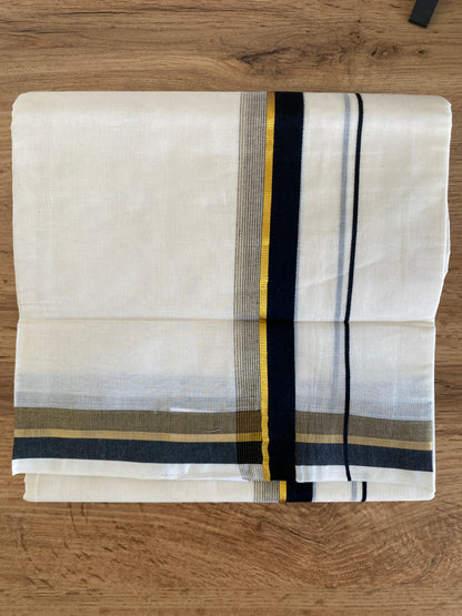 Handloom Kerala Cotton Mundu for Gents with Black and Gold Zari Border