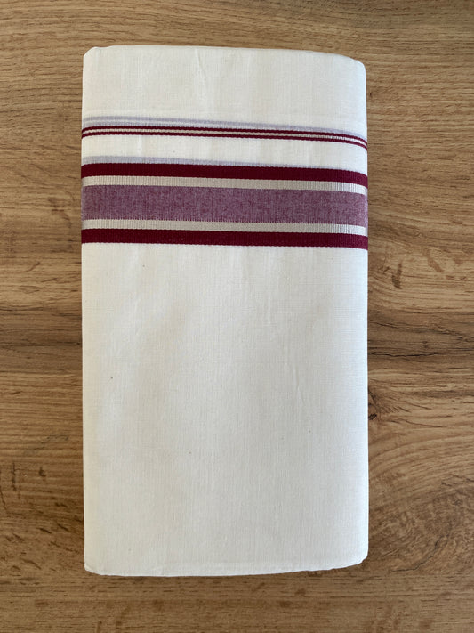 Handloom Kerala Cotton Mundu for Gents with Maroon and Silver Zari Border