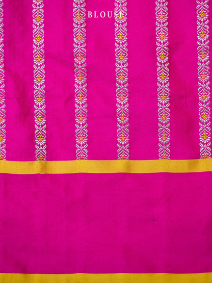 Hot Pink Boota Satin Silk Handloom Banarasi Saree