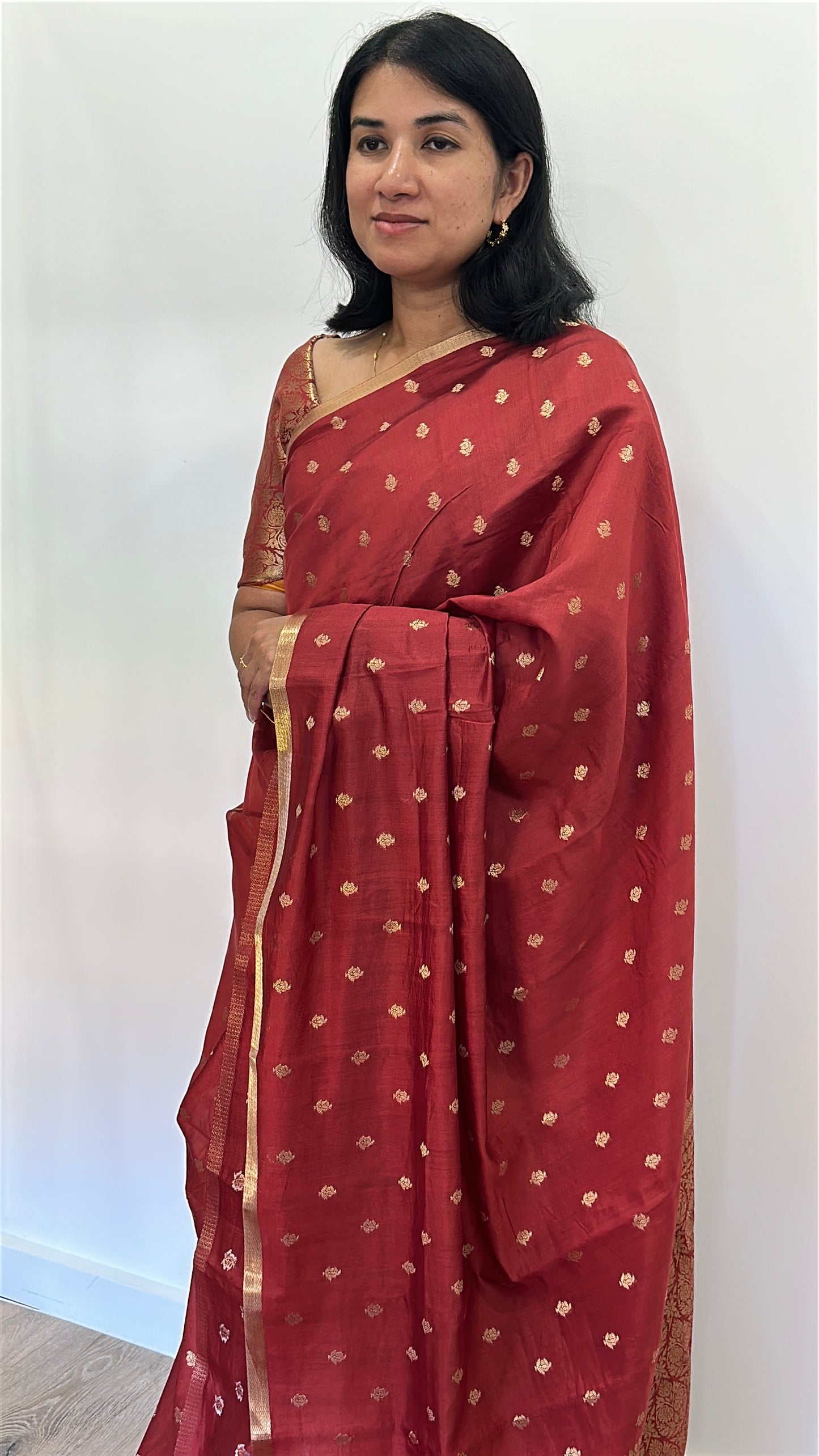 Maroon Chiniya Silk Saree with Buttas & Brocade Blouse | Budget-Friendly Saree Australia