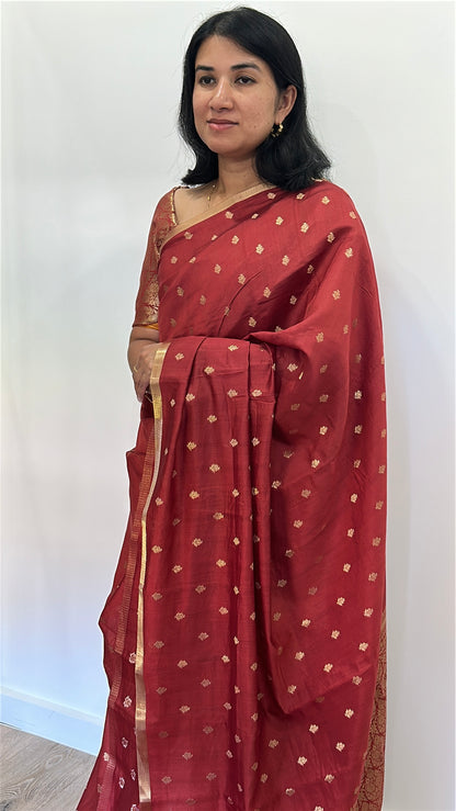 Maroon Chiniya Silk Saree with Buttas & Brocade Blouse | Budget-Friendly Saree Australia