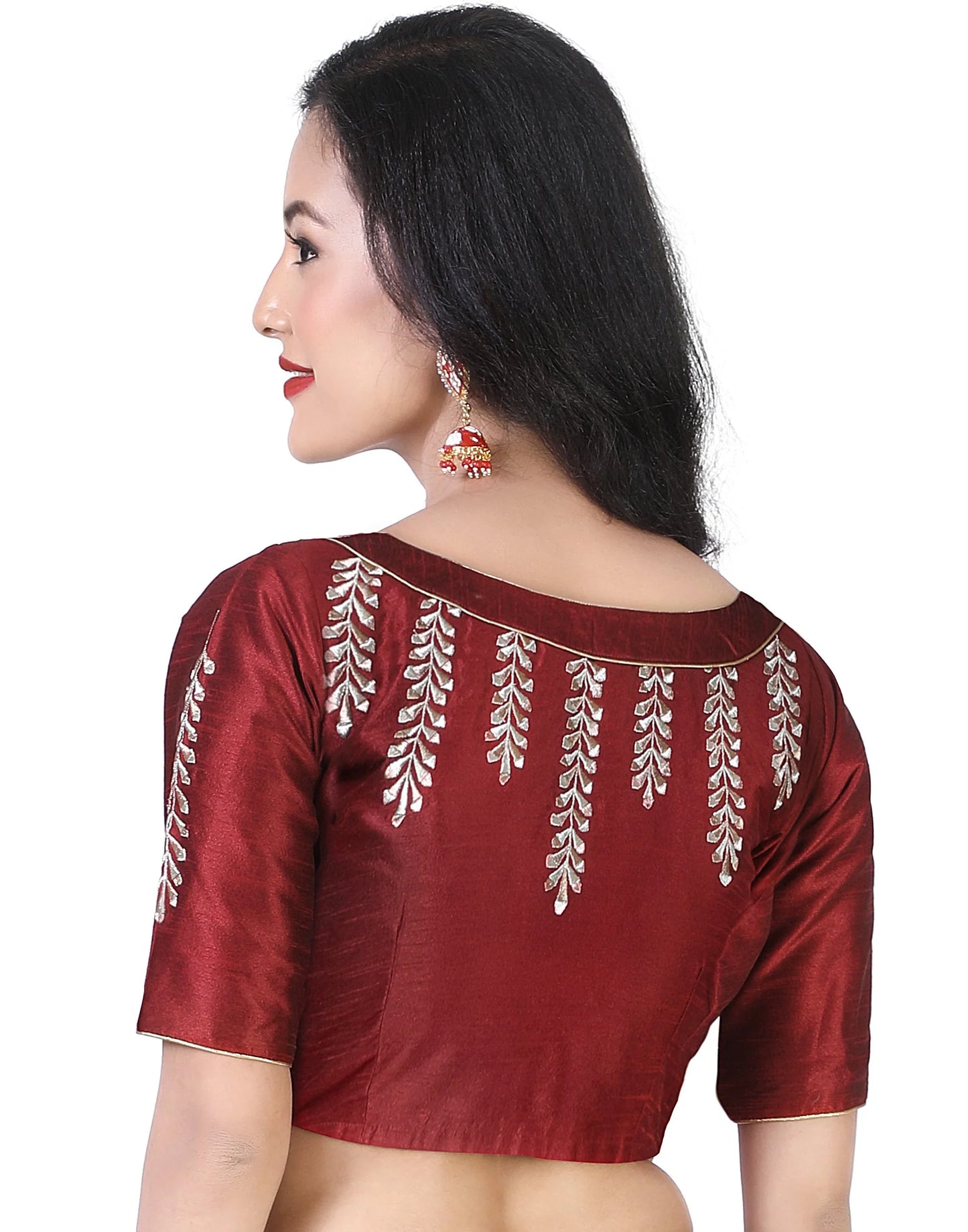 Polyester Blouse with Zari Embroidery - Maroon