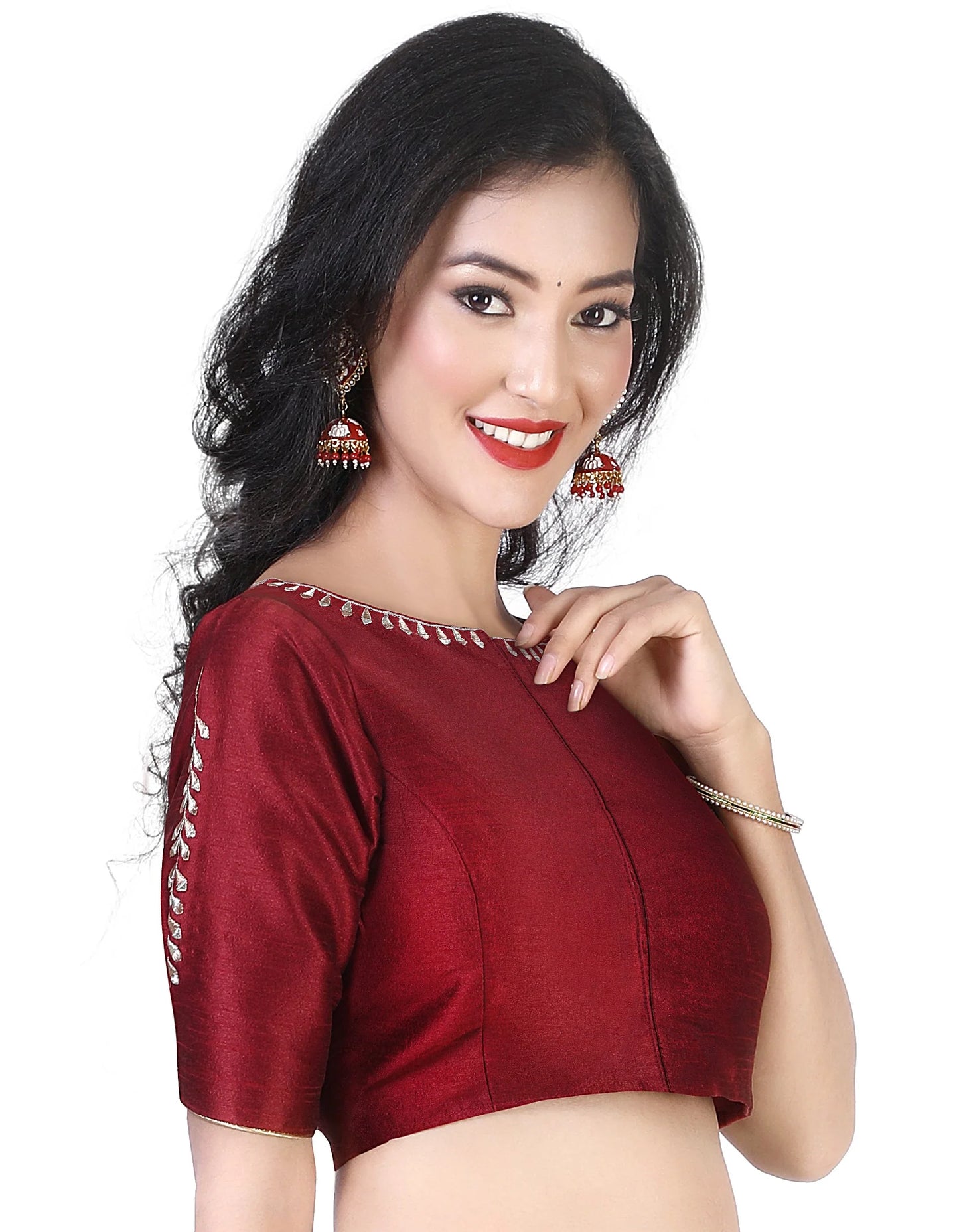 Polyester Blouse with Zari Embroidery - Maroon