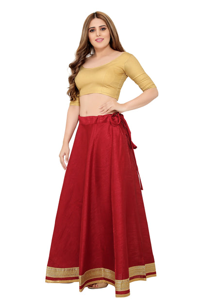 Maroon Raw Silk Lehenga Skirt - Free Size